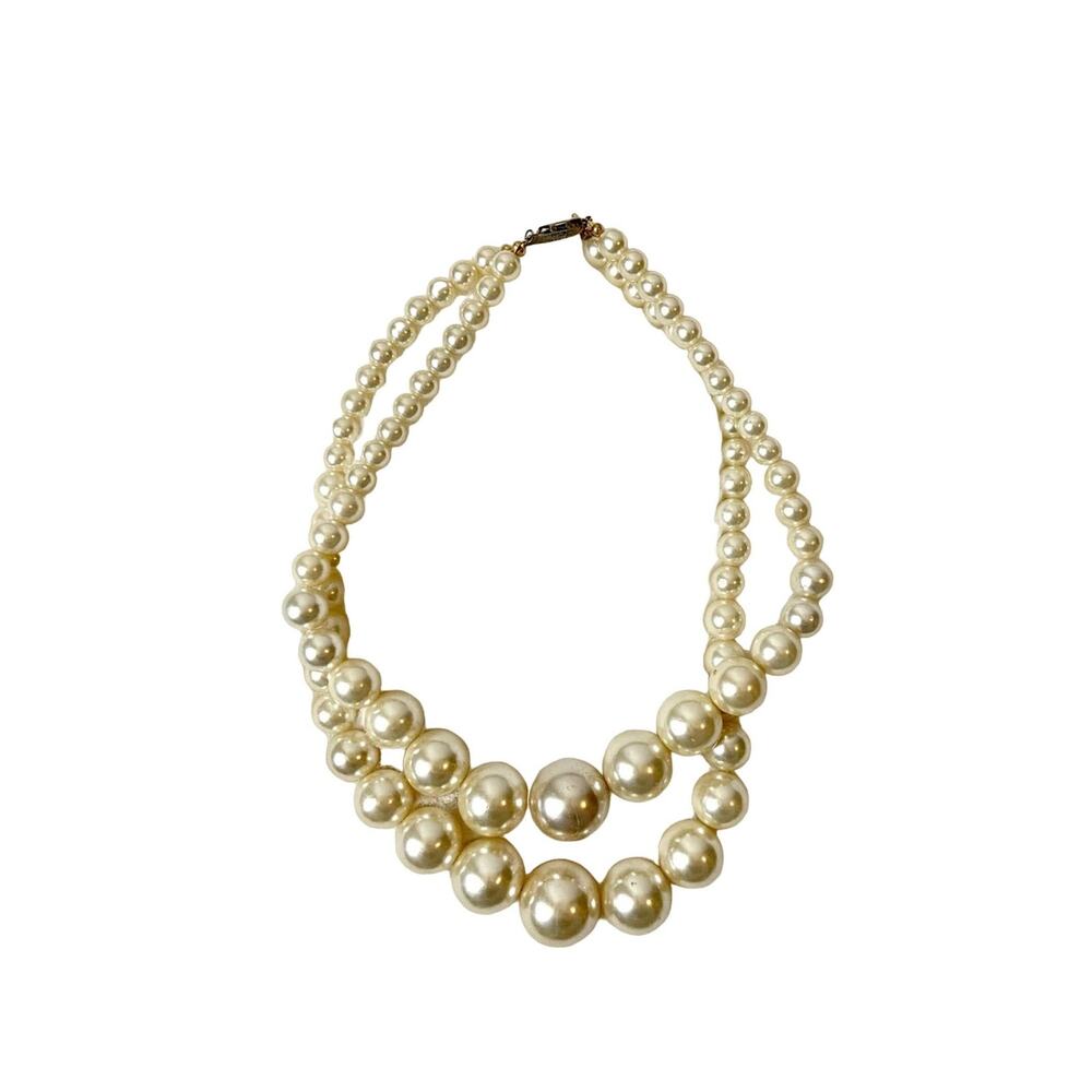 Vintage 2 Strand Chunky Pearl Statement Necklace